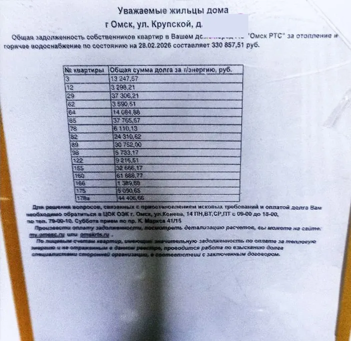 Коммунальщики опубликовали список из 16 квартир с общей задолженностью более 330 тысяч рублей — у некоторых квартир долги достигают десятков тысяч.