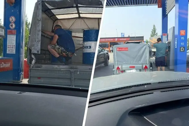 На омских автозаправках самообслуживания автовладельцы набирают бензин и дизель в большие емкости, из‑за чего образуются очереди и задержки до 20 минут; министерство энергетики пообещало передать информацию поставщику топлива.
