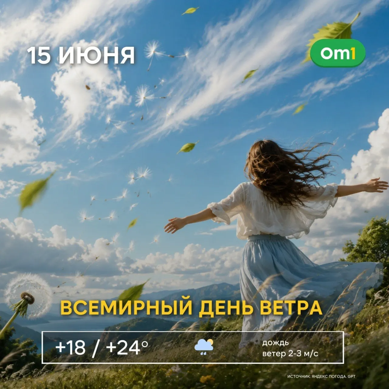 15 июня, в Всемирный день ветра, в Омской области действует штормовое предупреждение: в отдельных районах ожидаются порывы ветра до 15–20 м/с. Жителям советуют соблюдать осторожность.